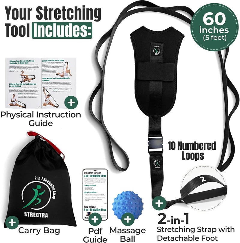 STRECTRA Stretch Strap with Loops Physical Therapy - Full Body Exercise Straps for Stretching with Detachable Foot - Leg & Calf Stretcher for Plantar Fasciitis, Physical Therapy, Pain Relief, and Flexibility - Image 2